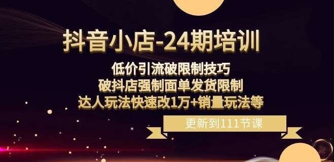 抖音小店-24期：低价引流破限制技巧，破抖店强制面单发货限制，达人玩法快速改1万+销量玩法等-三石淘金网