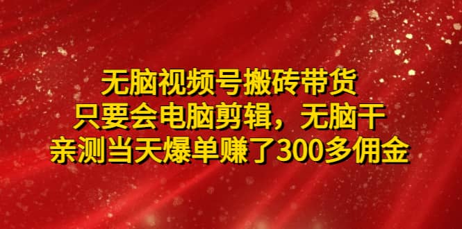 无脑视频号搬砖带货，只要会电脑剪辑，无脑干-三石资源库