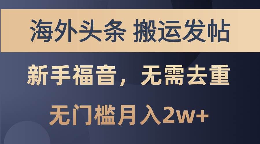 （10861期）海外头条搬运发帖，新手福音，甚至无需去重，无门槛月入2w+-三石资源库