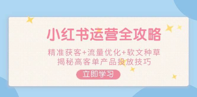 小红书运营全攻略，精准获客+流量优化+软文种草，揭秘高客单产品投放技巧-三石资源库