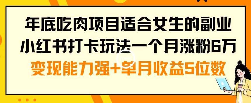 年底吃肉项目适合女生的副业小红书打卡玩法一个月涨粉6万+变现能力强+单月收益5位数【揭秘】-三石资源库