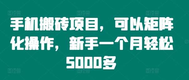 手机搬砖项目，可以矩阵化操作，新手一个月轻松5000多-三石资源库