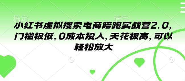 小红书虚拟搜索电商陪跑实战营2.0,门槛极低,0成本投入,天花板高,可以轻松放大-三石资源库
