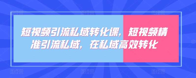 短视频引流私域转化课，短视频精准引流私域，在私域高效转化-三石淘金网