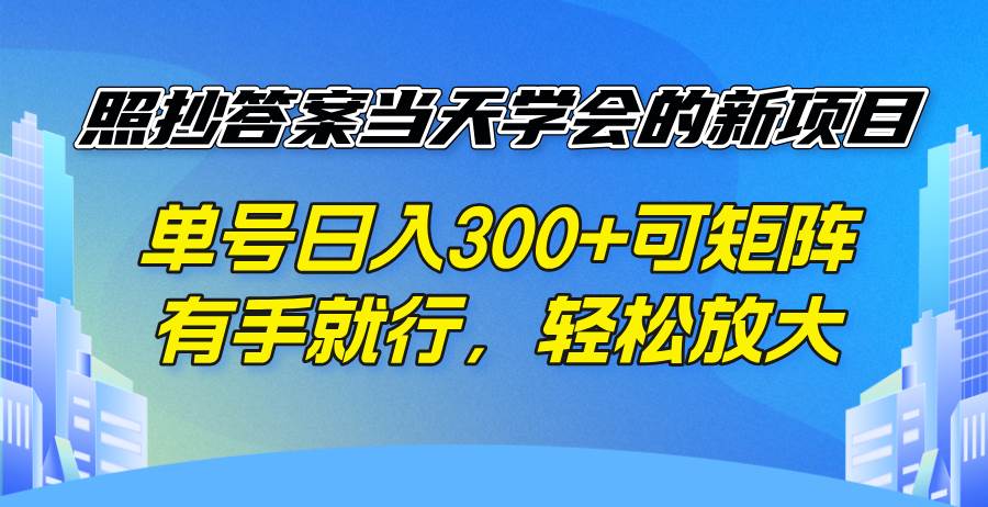 （14246期）照抄答案当天学会的新项目，单号日入300 +可矩阵，有手就行，轻松放大-三石资源库