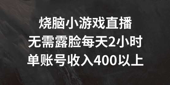 烧脑小游戏直播，无需露脸每天2小时，单账号日入400+【揭秘】-三石资源库