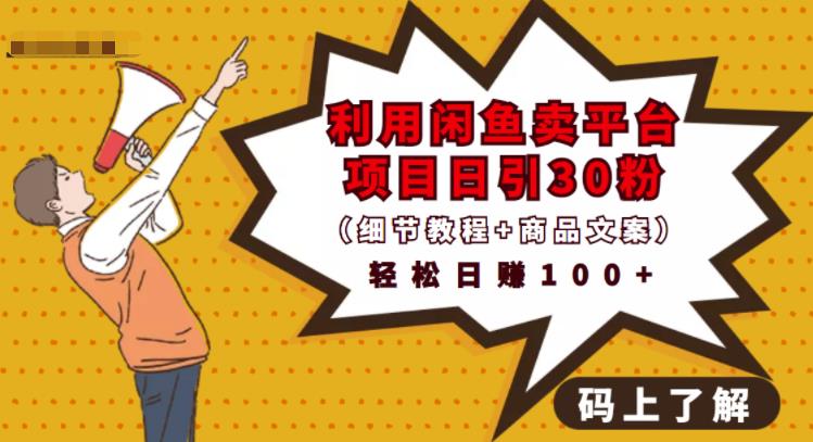 利用闲鱼卖平台项目课程资源日引流30+精准粉丝，轻松日赚100+，积累人脉可实现二次变现（细节教程+商品文案）-三石资源库