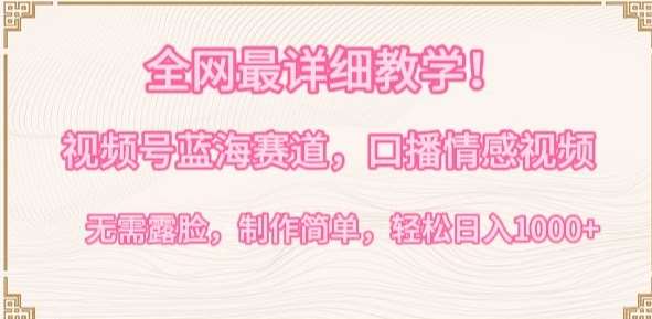 全网最详细教学,视频号蓝海赛道,口播情感视频,无需露脸,制作简单,轻松实现日入1000+【揭秘】-三石资源库