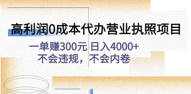 高利润0成本代办营业执照项目：不会违规，不会内卷-三石资源库