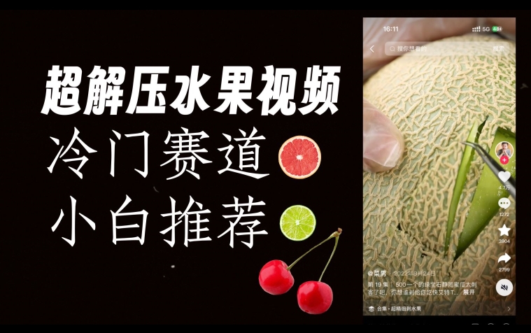 超冷门抖音赛道，水果解压视频0风险，非常容易爆火【揭秘】-三石资源库