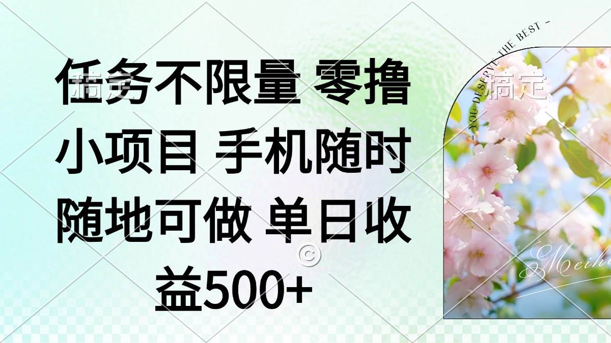 （14391期）零撸小项目 手机随时可做 任务不限量 单日收益500＋-三石资源库
