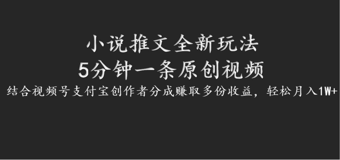 小说推文全新玩法，5分钟一条原创视频，结合视频号支付宝创作者分成赚取多份收益-三石淘金网