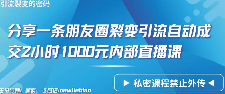 分享一条朋友圈裂变引流自动成交2小时1000元内部直播课【揭秘】-三石资源库