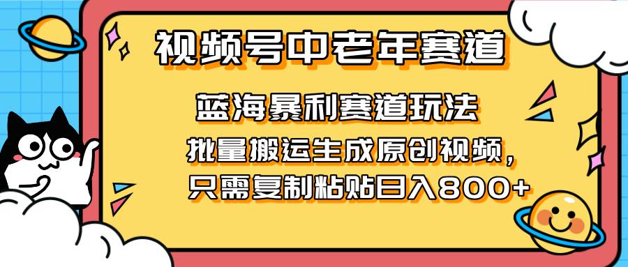 （14314期）2025视频号中老年短视频蓝海暴利风口！复制粘贴搬运视频单日赚800+，无…-三石资源库