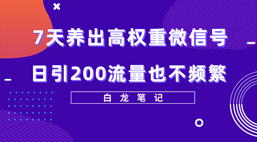 7天养出高权重微信号，日引200流量也不频繁，方法价值3680元-三石资源库