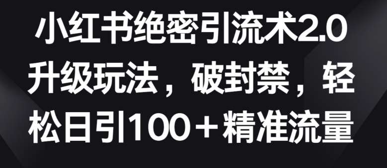 小红书绝密引流术2.0升级玩法,破封禁,轻松日引100+精准流量【揭秘】-三石资源库