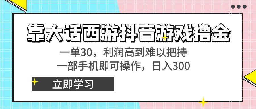 （8896期）靠大话西游抖音游戏撸金，一单30，利润高到难以把持，一部手机即可操作…-三石资源库