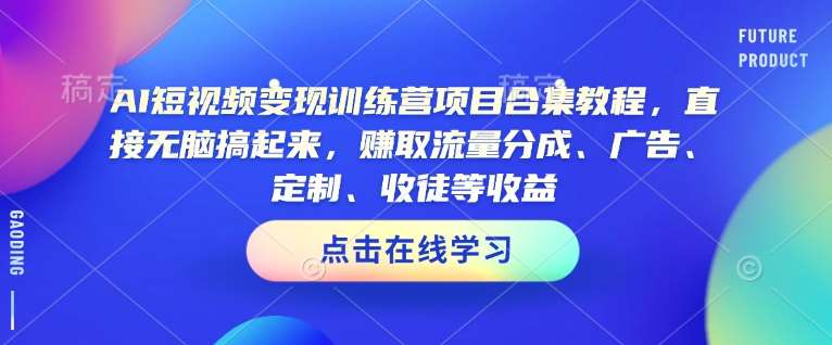 AI短视频变现训练营项目合集教程，直接无脑搞起来，赚取流量分成、广告、定制、收徒等收益-三石资源库
