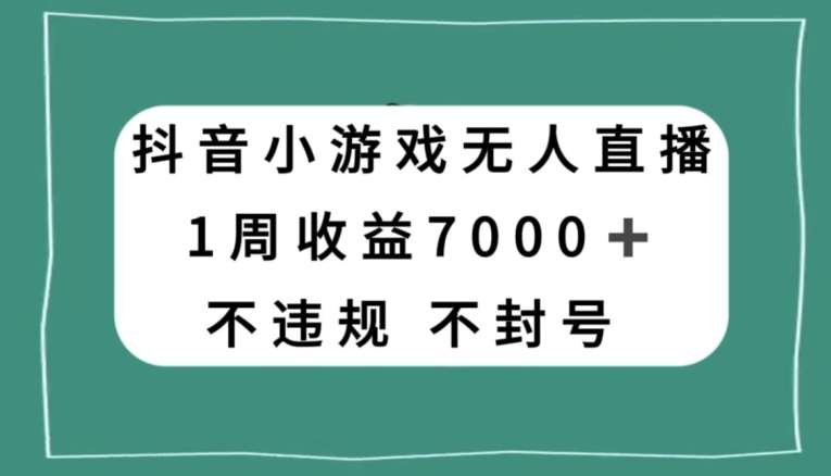 抖音小游戏无人直播，不违规不封号1周收益7000+，官方流量扶持【揭秘】-三石资源库