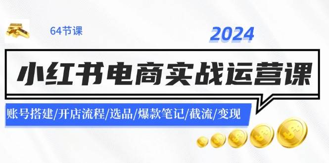 2024小红书电商实战运营课：账号搭建/开店流程/选品/爆款笔记/截流/变现-三石淘金网