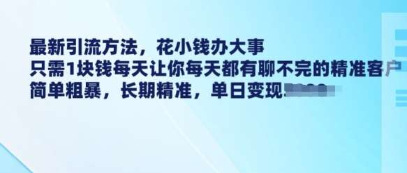 最新引流方法，花小钱办大事，只需1块钱每天让你每天都有聊不完的精准客户 简单粗暴，长期精准-三石资源库