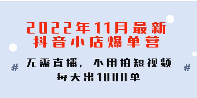 2022年11月最新抖音小店爆单训练营：无需直播，不用拍短视频，每天出1000单-三石资源库