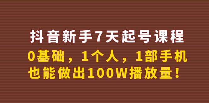 抖音新手7天起号课程：0基础，1个人，1部手机，也能做出100W播放量-三石资源库