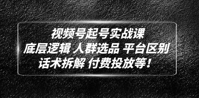 视频号起号实战课：底层逻辑 人群选品 平台区别 话术拆解 付费投放等-三石资源库