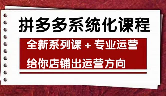 车神陪跑，拼多多系统化课程，全新系列课+专业运营给你店铺出运营方向-三石资源库