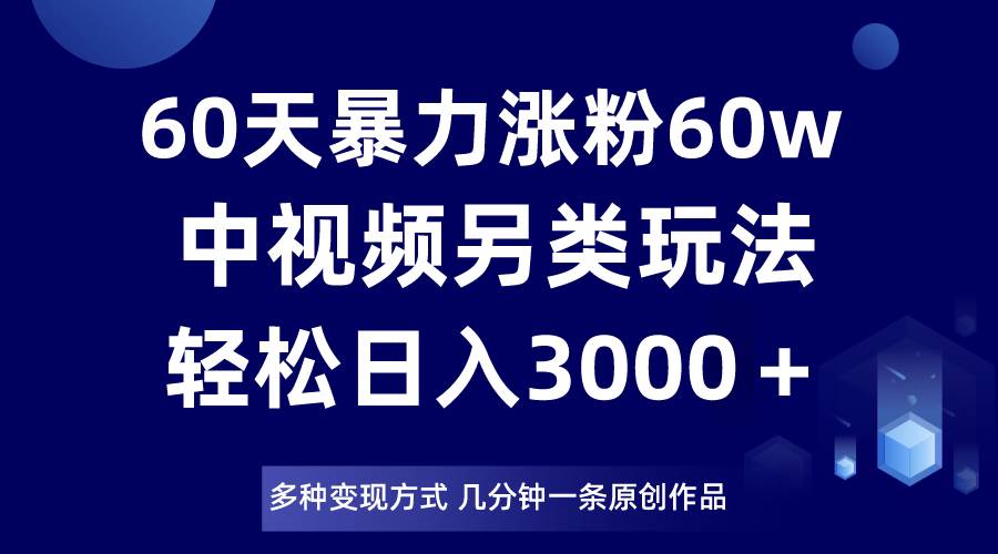 60天暴力涨粉60W，中视频另类玩法，日入3000＋，几分钟一条原创作品多种变现方式-三石淘金网