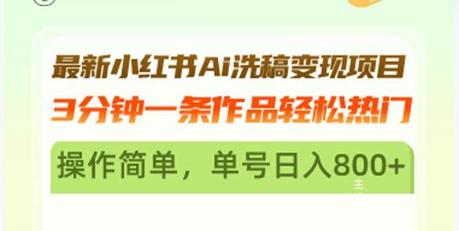 （13182期）最新小红书Ai洗稿变现项目 3分钟一条作品轻松热门 操作简单，单号日入800+-三石资源库