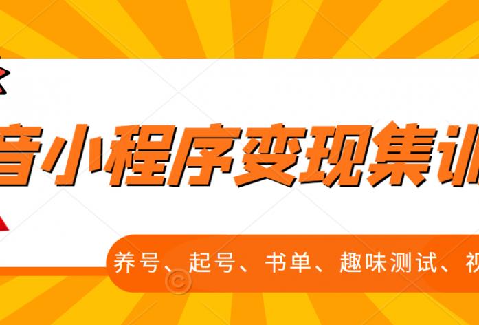 抖音小程序变现集训课，养号、起号、书单、趣味测试、视频剪辑，全套流程-三石资源库