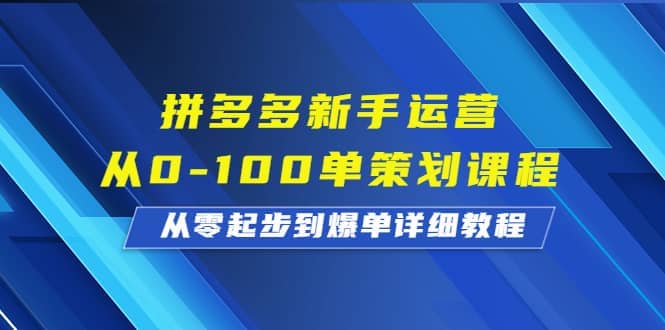 拼多多新手运营从0-100单策划课程，从零起步到爆单详细教程-三石资源库