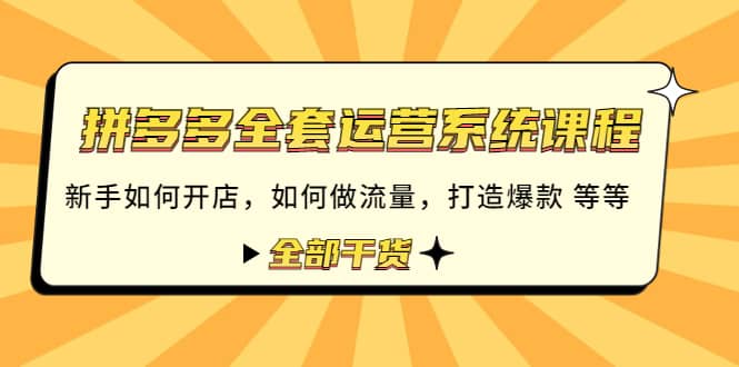 拼多多全套运营系统课程：新手如何开店 如何做流量 打造爆款 等等 全部干货-三石资源库