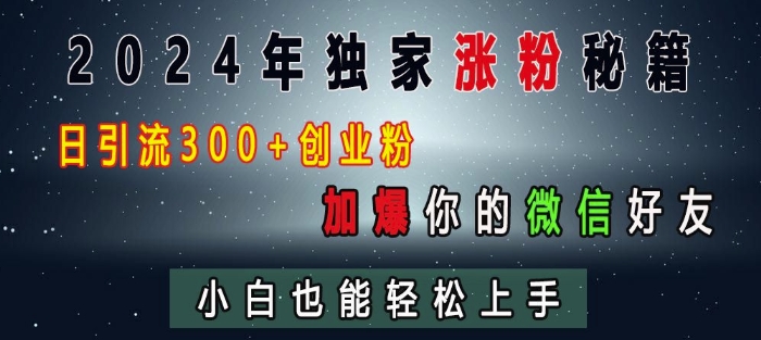 2024年独家涨粉秘籍，日引流300+创业粉，加爆你的微信好友，小白也能轻松上手-三石资源库