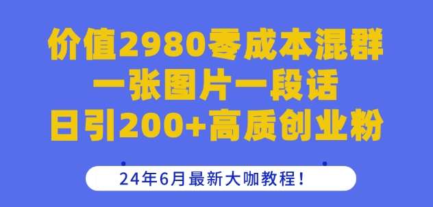 价值2980零成本混群一张图片一段话日引200+高质创业粉，24年6月最新大咖教程【揭秘】-三石资源库