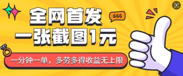 全网首发，一张截图1块钱，一分钟一单，多劳多得，收益无上限-三石淘金网