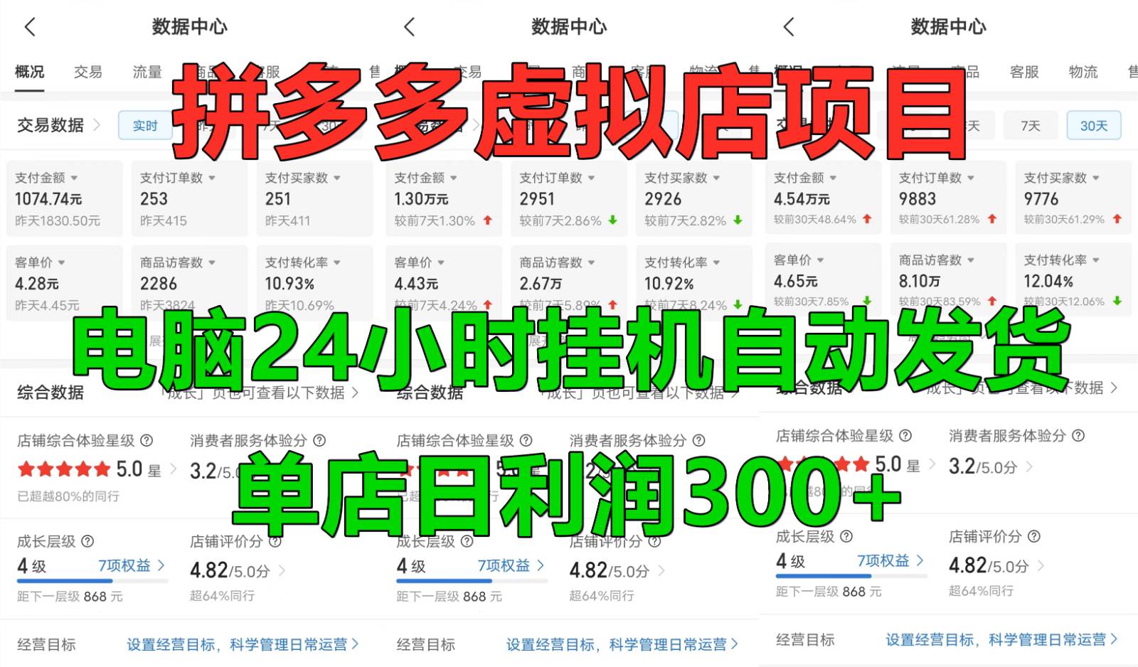 拼多多虚拟店铺项目，电脑挂机自动发货，单店日利润300+-三石淘金网