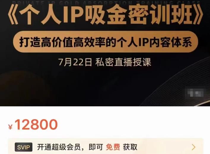 个人IP吸金密训班，打造高价值高效率的个人IP内容体系（价值12800元）-三石资源库