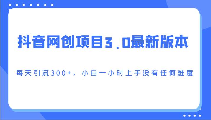 抖音网创项目3.0最新版本,每天引流300+,小白一小时上手没有任何难度-三石资源库