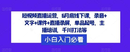 短视频直播运营，6月底线下课，录音+文字+课件+直播录屏，单品起号，主播培训，千川打法等-三石资源库