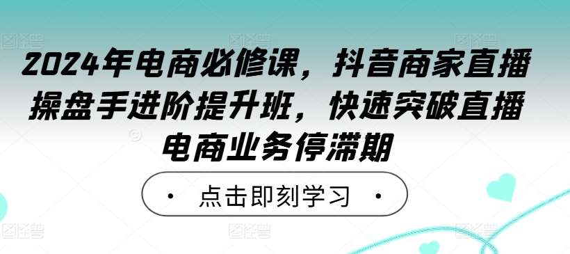 2024年电商必修课,抖音商家直播操盘手进阶提升班,快速突破直播电商业务停滞期-三石资源库
