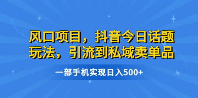 风口项目，抖音今日话题玩法，引流到私域卖单品，一部手机实现日入500+-三石资源库