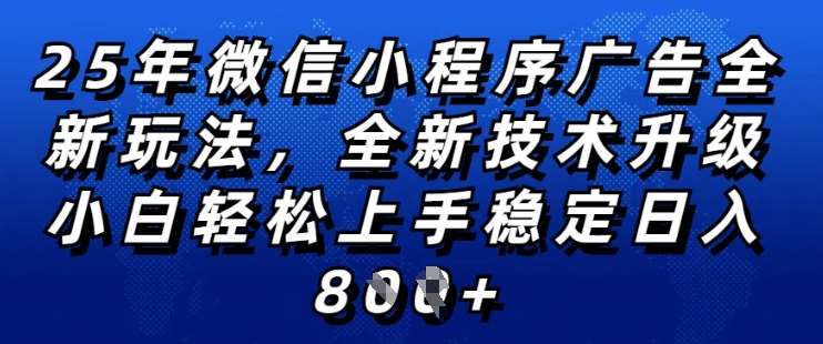 2025年微信小程序全新玩法纯小白易上手，稳定日入多张，技术全新升级，全网首发【揭秘】-三石资源库