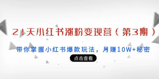 21天小红书涨粉变现营（第3期）：带你掌握小红书爆款玩法，月赚10W+秘密-三石资源库