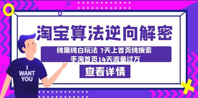 淘宝算法·逆向解密：纯黑纯白玩法 7天上首页纯搜索 手淘首页14天流量过万-三石资源库