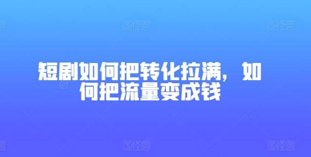 短剧如何把转化拉满，如何把流量变成钱-三石资源库