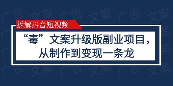 拆解抖音短视频：“毒”文案升级版副业项目，从制作到变现（教程+素材）-三石资源库