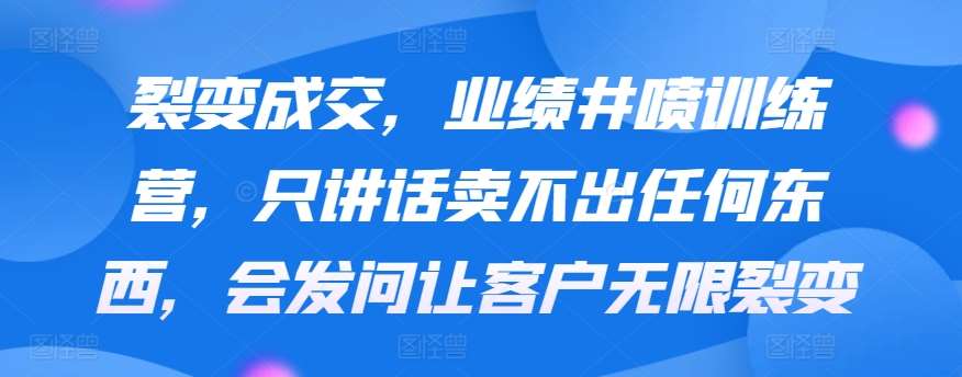 裂变成交，业绩井喷训练营，只讲话卖不出任何东西，会发问让客户无限裂变-三石淘金网