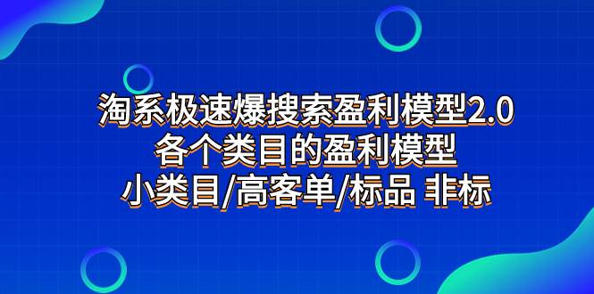 （7737期）淘系极速爆搜索盈利模型2.0，各个类目的盈利模型，小类目/高客单/标品 非标-三石资源库